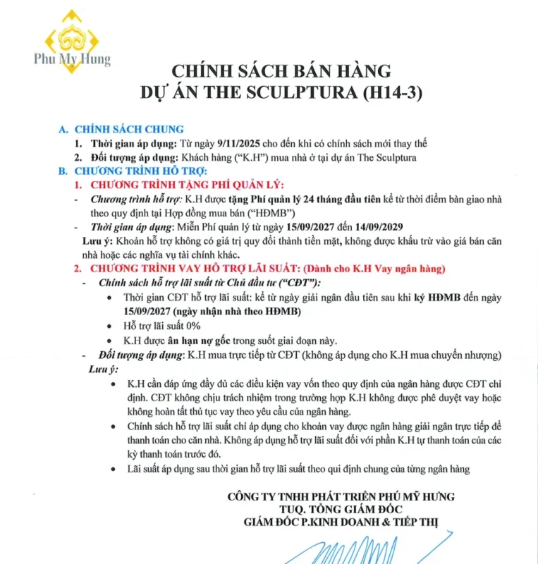 Chính sách bán hàng dự án The Sculptura