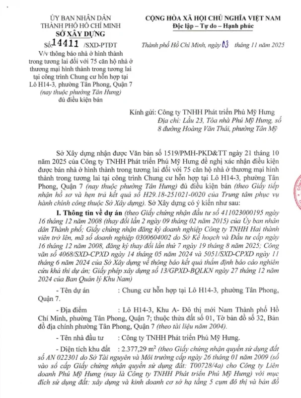 Giấy phép bán hàng dự án The Sculptura