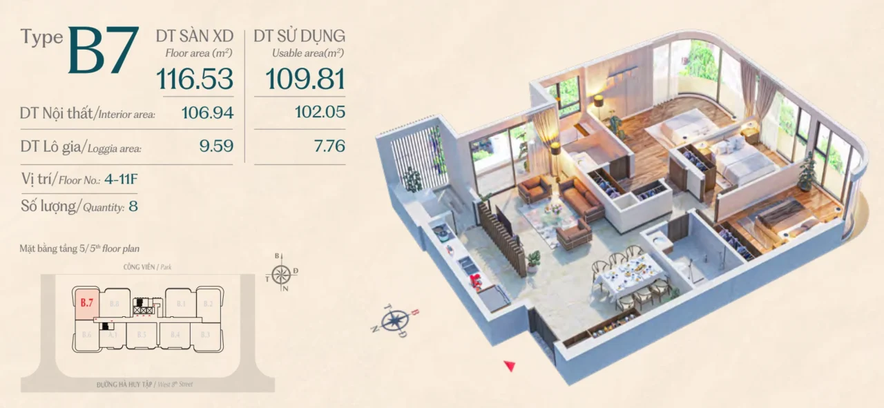 Thiết kế căn hộ 3 Phòng ngủ