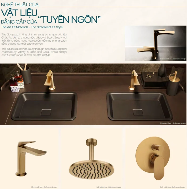 Vật liệu bàn giao căn hộ The Sculptura đến từ thương hiệu Gessi và Villeroy & Boch